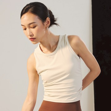 螺紋修身抓皺背心-燕麥白