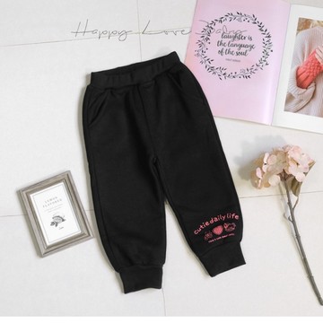 厚款 小熊愛心桃粉印花刷毛棉長褲 秋冬童裝 女童長褲 女童外出褲 女童褲子 秋冬長褲 秋冬休閒