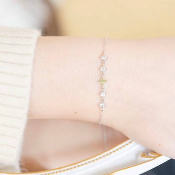 橄欖石 白水晶925純銀小方塊多寶石手鍊