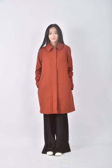 (S) cos棉質羊毛翻領排扣紅色外套