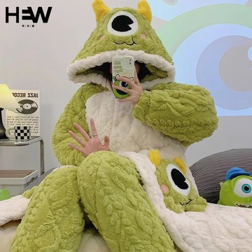 秋冬季三層夾棉睡衣珊瑚絨加絨加厚少女睡袍保暖法蘭絨家居服套裝