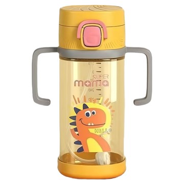 萌趣防噴寶寶學飲杯/PPSU兒童水杯/嬰兒吸管水壺/兒童直飲吸管杯  1個  黃色  350ml