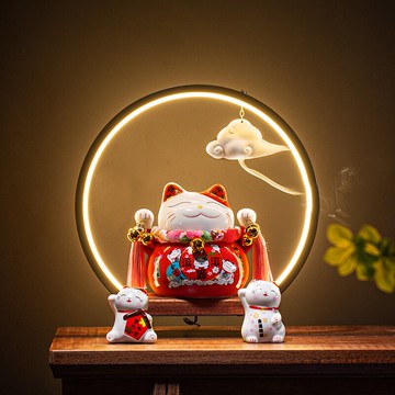 倒流香爐創意陶瓷招財貓搖手發財貓小夜燈個性吊式檀香沉香香薰爐