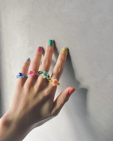 水晶玻璃珠手工串珠戒指4件套