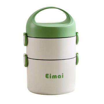 Couselect 304不鏽鋼雙層保溫便當盒 可微波防燙 1.8L  1個  白色 + 綠色