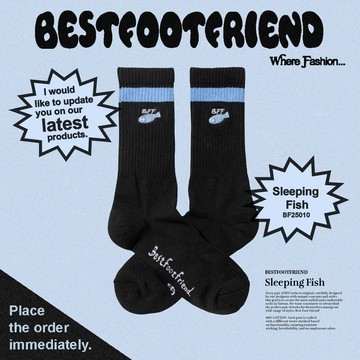 BEST FOOT FRIEND BF25010-BK SLEEPING FISH 睡夢中的魚 BFF 中筒襪 / 小腿襪 (黑色)