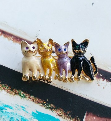 Vintage Jewelry 西洋古董飾品 貓咪 一排 別針 胸針