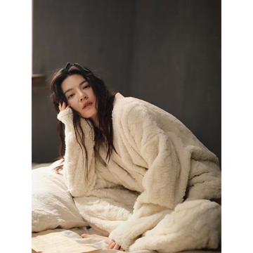 Rua貓感 睡衣女冬款珊瑚絨睡衣女加絨加厚法蘭絨睡衣不掉毛防靜電