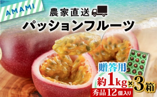 農家直送 パッションフルーツ　贈答用1ｋｇ（秀品12個入り）×3 奄美大島産 贈答用 果物 先行予約 2024年 6月 ビタミン 葉酸 トロピカルフルーツ 鹿児島 夏の果物 旬 3kg