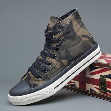 網紅高幫帆布鞋男鞋迷彩潮流2025新款春秋潮鞋韓版百搭板鞋休閑鞋
