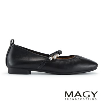 MAGY 羊皮珍珠綴帶氣質瑪莉珍平底鞋 黑色  #  16211