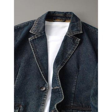 2025新款復古水洗牛仔西裝外套男春秋百搭寬松休閑夾克高級感男裝