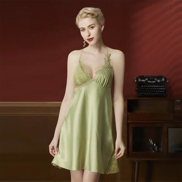 【Swear 思薇爾】金戀花羽系列連身蕾絲性感睡衣(蒲柳綠)