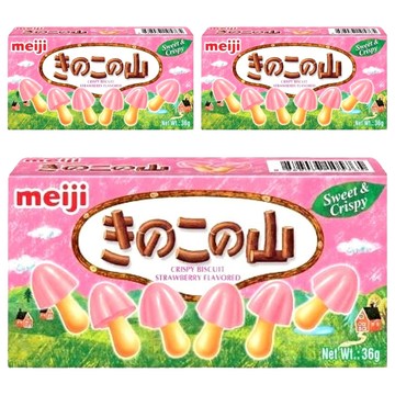 meiji 明治 香菇造型餅乾 草莓口味  36g  3盒