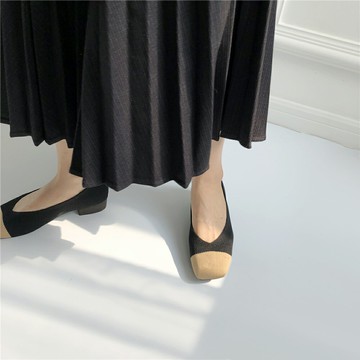 2022春夏新款女鞋復古方頭飛織透氣針織面料矮粗跟橡膠軟底單鞋