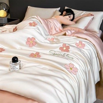 附發票 快速出貨 夏季冰絲夏涼被空調被四件套可機水洗非真絲天絲宿舍單雙人薄被子【全館免運CHZW123】