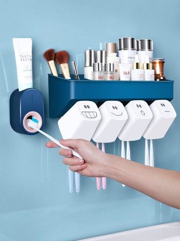 浴室置物架 牙刷置物架免打孔刷牙杯掛牆式衛生間收納盒壁掛式網紅漱口杯套裝『XY15047』
