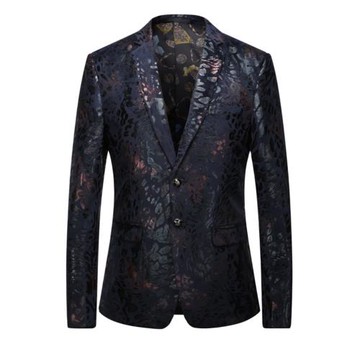 歐美風痞帥休閑高級感平絨西裝男秋季潮流燙染印花西服發型師外套