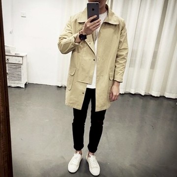 風衣外套中長版翻領大衣-英倫時尚成熟帥氣男外套2色73ip34【獨家進口】【米蘭精品】