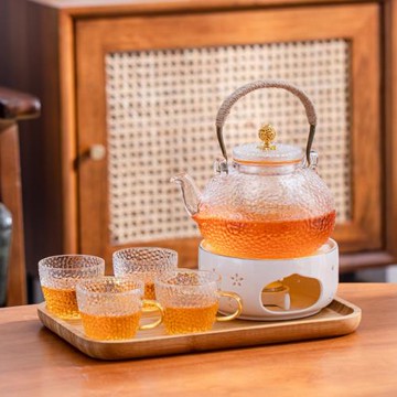 輕奢下午茶花茶茶具玻璃加熱花茶壺蠟燭臺煮茶養生壺水果茶壺套裝