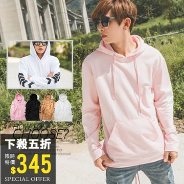 【NB0018J】箭頭圖騰後側綁帶不修邊長版素面帽T (SH117-1128)