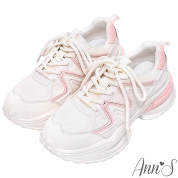 Ann’S魔術第四代-糖果系流線彩條真皮厚底老爹鞋4cm-粉