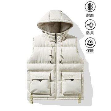 棉馬甲男士背心秋冬季新款連帽加厚保暖坎肩工裝潮牌馬夾男款外套