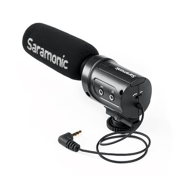 Saramonic 楓笛 指向性電容式麥克風  10dB音頻增益  200Hz低切濾波器  輕量化結構  便攜易用  SR-M3  黑色