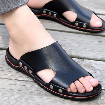 涼鞋男士夏季外穿2026新款防滑軟底涼拖鞋男款沙灘休閑皮拖鞋真皮