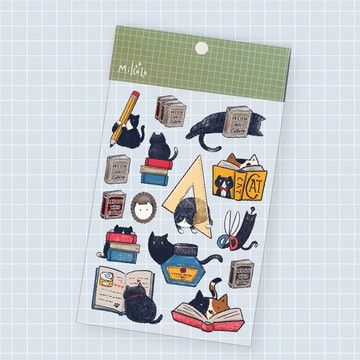 【MiKaLa】文房貓 透明白墨圖鑑貼紙