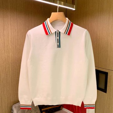 秋冬季新款休閑個性撞色螺紋拼接翻領毛衣英倫時尚男士長袖polo衫