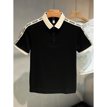 短袖POLO衫男夏季潮牌休閑翻領個性體恤潮流拼接新款修身百搭t恤