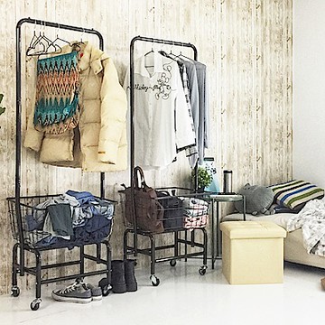 樂嫚妮 北歐工業風衣帽架/曬衣架/掛衣架 附籃煞車輪