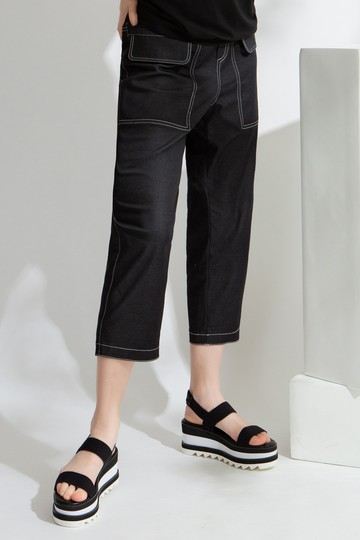 MW  後鬆緊車線仿牛仔垮褲