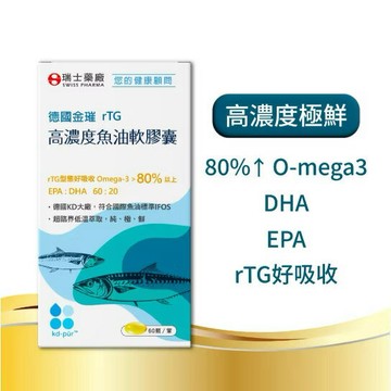 瑞士藥廠 高濃度魚油軟膠囊 60顆/罐 魚油 Omega3含量80%以上 EPA DHA rTG型態 無腥味