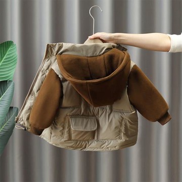 男童加絨棉衣兒童夾棉加厚連帽冬裝棉服洋氣寶寶拼接保暖冬季外套