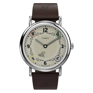 【TIMEX】天美時 Weekender x 哈利波特 赫夫帕夫學院  38毫米 黃色背光 皮錶帶腕錶(米x棕 TXTW2Y76600)