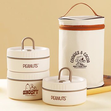 優貝選 SNOOPY 史努比多用途不鏽鋼餐盒套組-三件組(附保溫提袋)(平輸品)