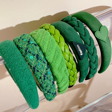 綠色發箍女頭箍夏季海綿毛絨網紅寬邊百搭外出高顱頂復古法式發卡