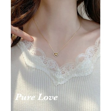 Pure Love樂芙 / 正韓 鈦鋼【316L醫療鋼】G01093滿鑽鏤空愛心鎖骨鏈 短項鏈 / 金