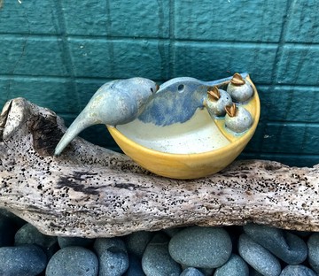 陶燒燕巢餵食雛燕壁掛花器 陶器 花盆 花器 小品盆栽 陶器 擺飾