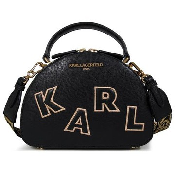 KARL LAGERFELD 黑色荔枝紋皮革鑲金邊字母兩用包