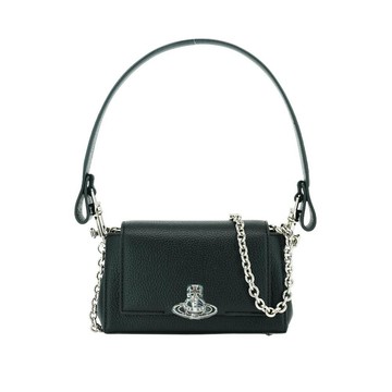 Vivienne Westwood 星球銀logo荔枝皮鏈帶兩用肩背包(黑)