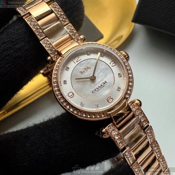 COACH 蔻馳女錶 26mm 玫瑰金圓形精鋼錶殼 白色簡約, 中二針顯示錶面款 CH00250