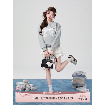 花鈴太太新款上衣2026年早春針織衫原創設計感蝴蝶結衛衣學院風