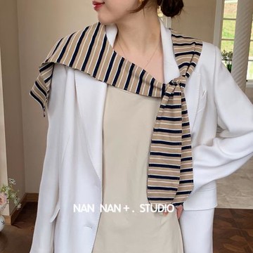 薄款棉質拼色條紋打結小披肩女外搭裝飾防曬空調房護頸裝飾假領子