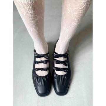 春秋新品日系純原低跟方頭平行帶甜美蝴蝶結軟面瑪麗珍百搭單鞋女