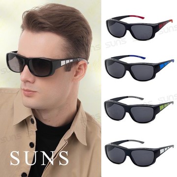 【SUNS】MIT包覆式墨鏡 大框太陽眼鏡 防滑腳/可單戴/可套近視眼鏡 抗UV (003)