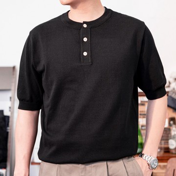 短袖亨利領針織衫 加厚螺紋工藝 T-shirt 涼爽舒適 春夏著用