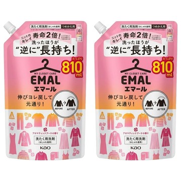 Kao 花王 EMAL 精致洗 防縮抗皺護色洗衣精補充包 粉色 柔和花香  2個  810ml